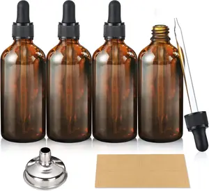 4 Pack, 100ml Dropper Bottles with 1 Funnel & 4 Labels - Essential Oils Bottles for , Personal Care & Beauty - 3.4oz Thick Dark  Glass Tincture Bottle with Eye Droppers, Leakproof