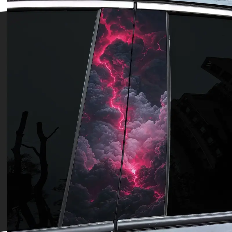 2-Piece smoke rose glitter B-pillar car decal, Car Decorative Sticker, Car Vehicle Decoration, Automotive Decoration, durable vinyl, semi-matte finish, easy to attach, perfect for glass and metal surfaces, as well as decorative laptops