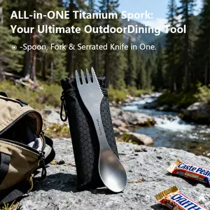 Castle Peak Professional Titanium Camping Utensil Set | Unbreakable Knife+Fork+Spoon Combo for Hiking & Survival | Corrosion-Resistant & Easy Clean | ALL-in-ONE Titanium Spork camping  burner
