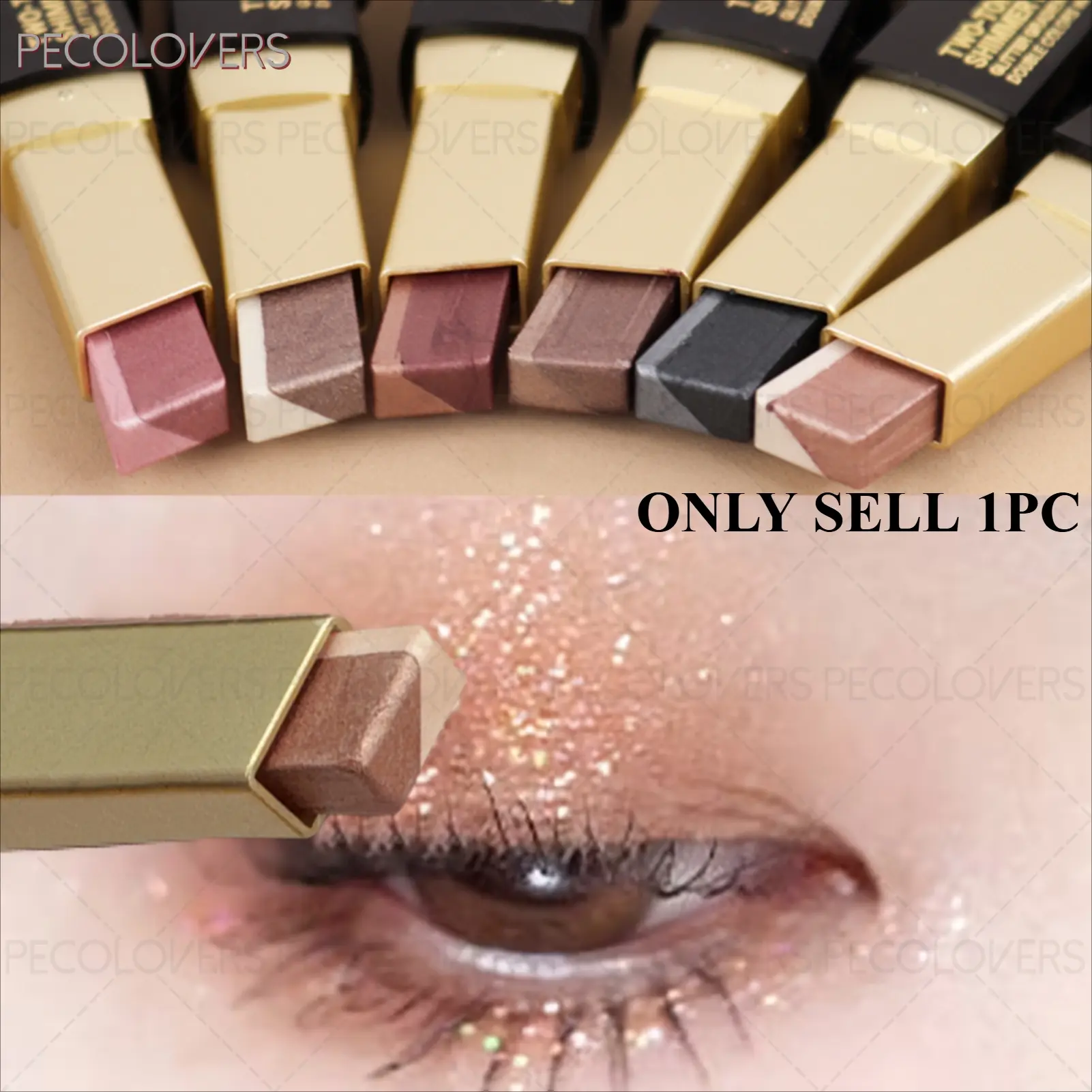 Two-Tone Eyeshadow Stick, Pearl Shimmer Waterproof Non-Fading, Rose Smoke Pink, Nude Brown, Milk Tea Brown, Beginner-Friendly, Daily Commute, Holiday Party Makeup, All Over Glimmer, Glitter Eyeshadow