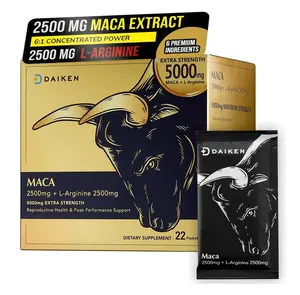 DAIKEN Peruvian Maca Root Powder Extra Strength 5,000 mg, Gelatinized Black, Red, Yellow Maca Blend with L-Arginine (2,500 mg) for Men and Women, Superior Absorption, Vegan, Lab Tested - 22 Packets