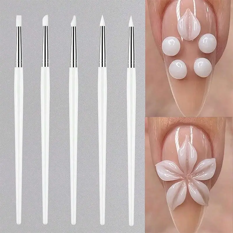 3D Nail Art Pen Set, 5PCS Lightweight Silicone Sculpting Tools for DIY Nails, Dotting & Design, Glitter Powder & Gel Polish Applicator, Professional Manicure Kit for Beginners to Experts, At Home Nail Kit, Custom 3D Patterns.
