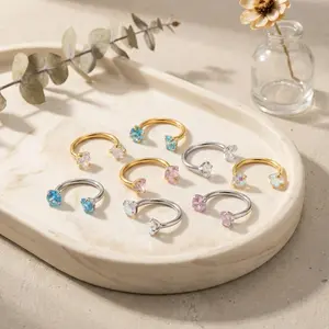 18G Horseshoe Nose Ring with Free Auxiliary Tool Ball Holder Internal Threaded Stainless Steel 8mm Hoops Piercing Jewelry