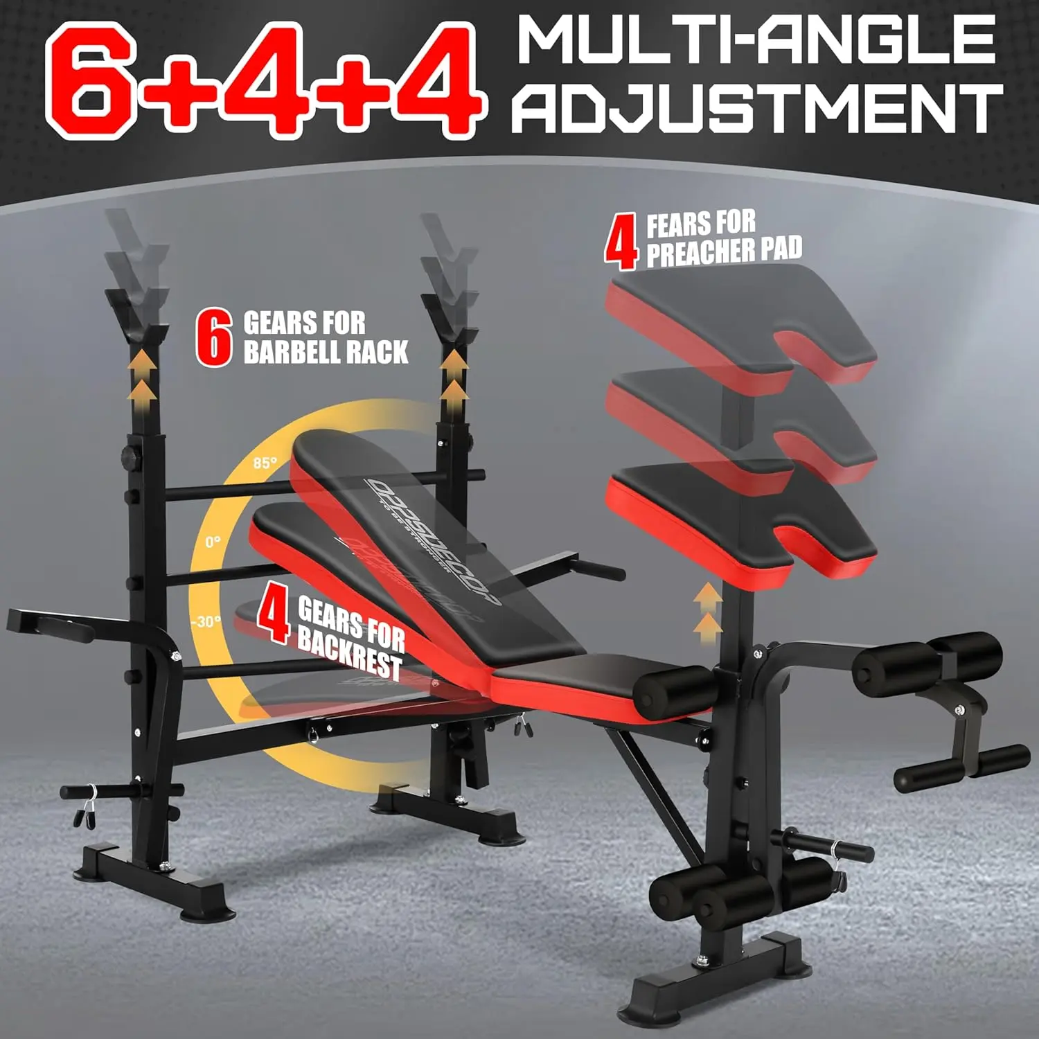 660lbs 6 in 1 Weight Bench Set with Squat Rack Adjustable Workout Bench with Leg Developer Preacher Curl Rack Fitness Strength Training for Home Gym