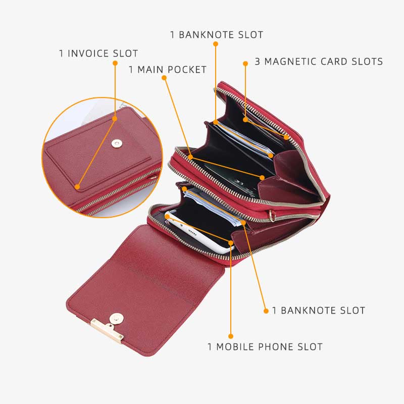 Touchscreen Sensitive Phone Bag with Multiple Colors, Use Phone Without Taking It Out, Clear Window Crossbody Purse with 3 Card Slots & Secure Dual Zipper Wallet