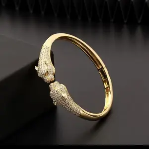 Fierce Elegance Panther Head Gold Bracelet – Statement Jewelry for Bold Women |               Cubic Zirconia Crystal Bangle |               Luxury Animal Jewelry Gift