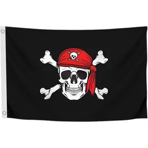 3x5 Feet Pirate Jolly Roger Bandana Polyester Flag with 2 Grommets - Resistant Single Sided Flag for Outdoor House Room - Pirate Skull Stick Hand Held Flags for Pirate Party - Decor Home Skull Flags