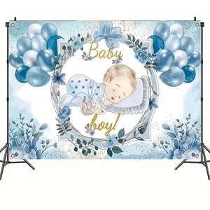 Baby Boy Theme Background Banner, 1 Count Baby Sleeping Pattern Decoration, Wall Hanging Decor for Home Living Room Bedroom Photography, Ornaments, Flowers Backdrop, Party Decorations Banners