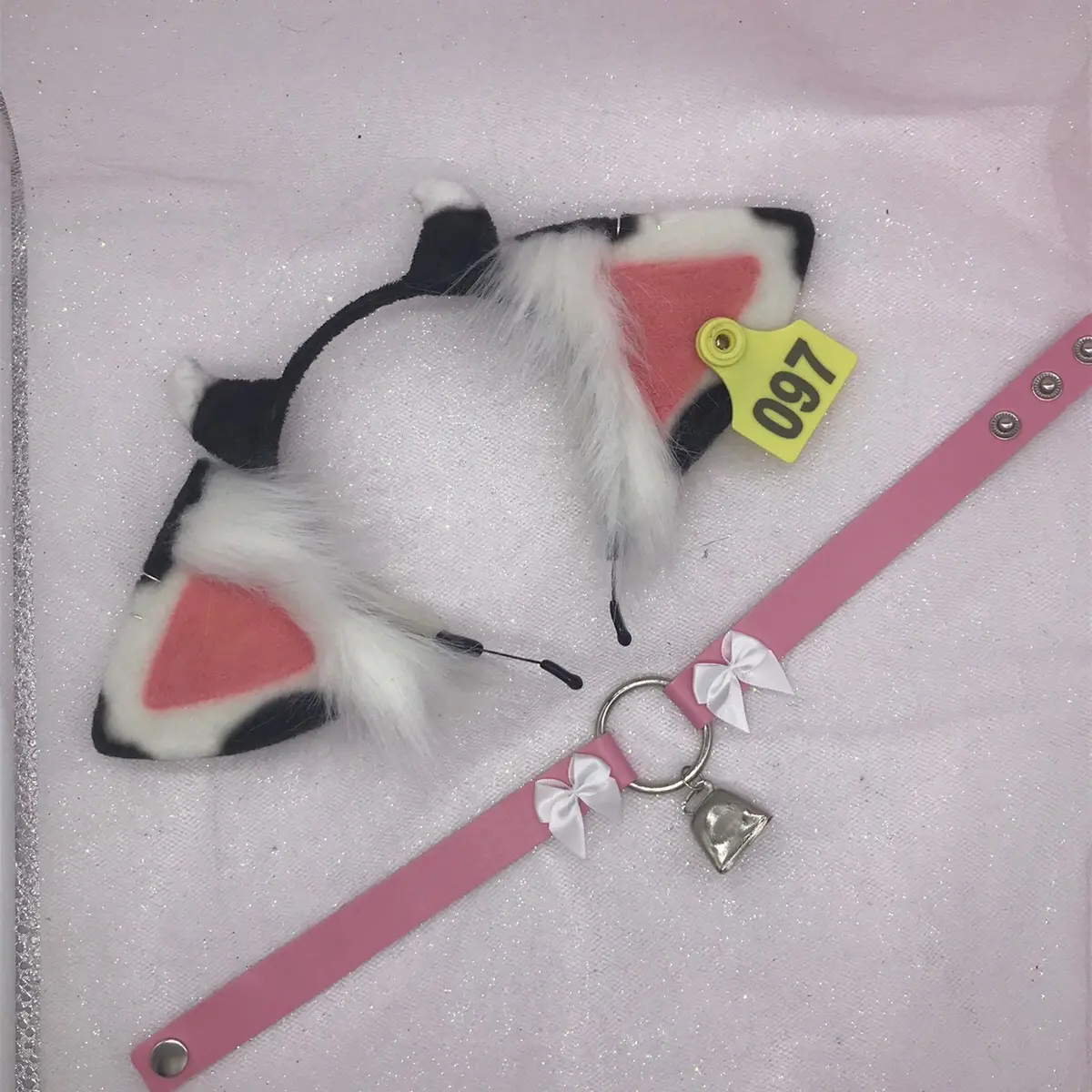 Black white cow ear headband with necklace Halloween costume
