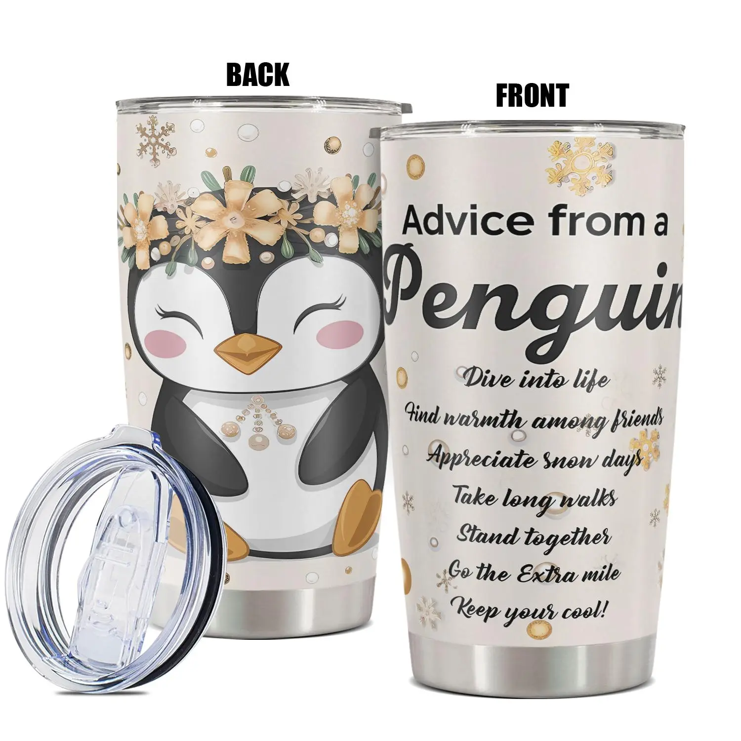 Penguin Pattern  Tumbler with Lid,  1 Count 20oz Stainless Steel Insulated and Durable Water Bottle, Birthday Gift for Friend