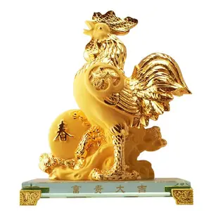 2026 Chinese Zodiac Rooster Year Golden Resin Collectible Figurines Table Decor Statue Large