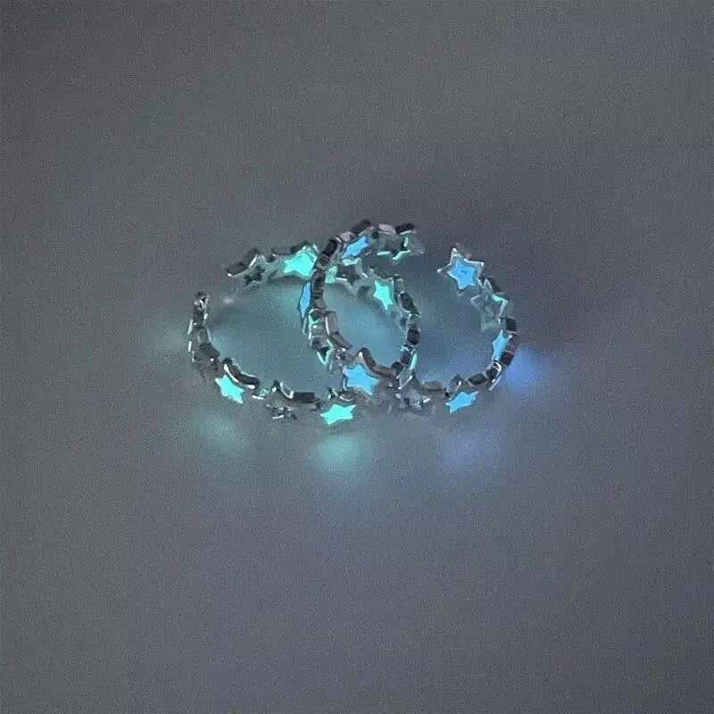 Unisex Adjustable Zinc Alloy Pentagram Ring - Minimalist Design, Luminescence Oil Droplet Coating, Celestial Fluorescent Jewelry, Ideal for Middle Finger Wear & Party Gifting, Pentagram Shape, Ring Form, Party Gifts, Luminescent Coat