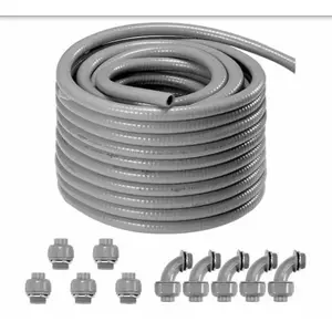 1/2" Liquid-Tight PVC Conduit Kit, 100Ft with 10 Connectors, Grey, 5 Straight &