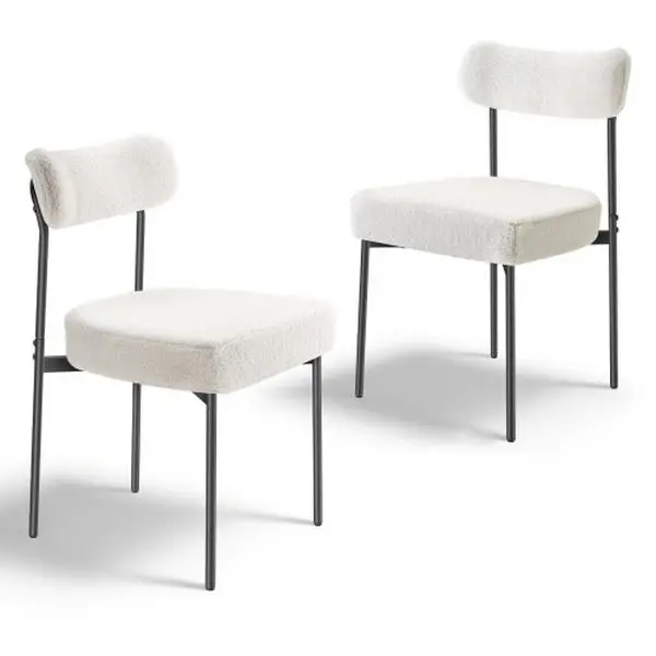 Modern Chic Comfortable Back-Friendly 2-Piece Bouclé Dining Chairs - Curved Backrest, Metal Legs, 300 Lb Capacity, Nordic Design for Kitchen, Living Room, Modern Dining Chairs, Back-Friendly Dining Chairs