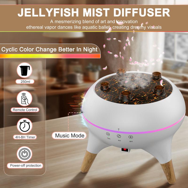 Dynamic Multi-Spray Aromatherapy Machine Desktop Flame Humidifier Household Large Fog Colorful Light with Remote Control Jellyfish Diffuser