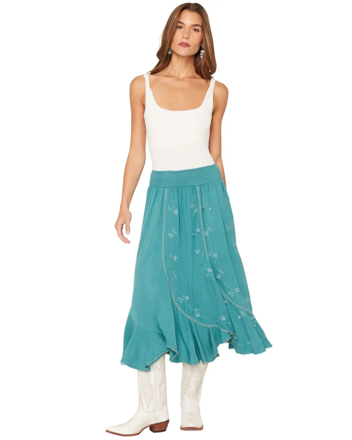 Wild Moss Women's Women'S Embroidered Panel Midi Skirt - Ima5442-W1791mw-Tl