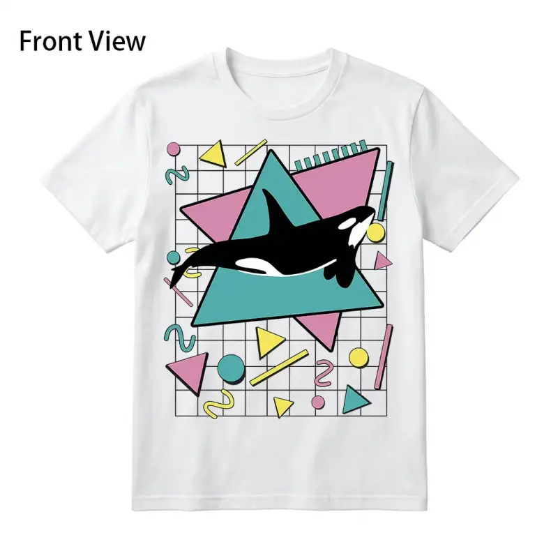 Men's Orca Whale 90s Graphic Tee, Casual Short Sleeve Top Made from Comfortable Soft Fabric for Daily Wear, 90S Graphic Tees, Plus Sizes, Tshirt, Round Neck, Office, Classic, Menswear, Outdoor, Shortsleeve, Stylish, T-Shirt, Cotton, Shopping, Chinese New,