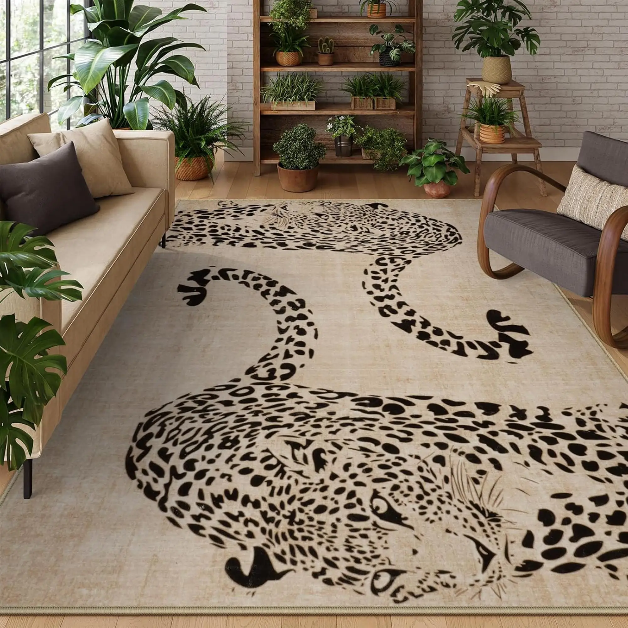 Leopard Pattern Non-slip Floor Mat, 1 Count Creative Animal Pattern Soft Floor Carpet, Decorative Area Rug for Home Living Room Bedroom