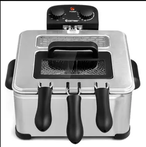 Electric Deep Fryer 5.3QT/21-Cup Stainless Steel 1700W with Triple Basket