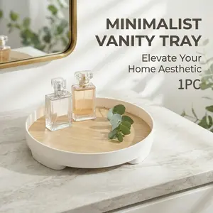 Minimalist Round Vanity Tray With Non-slip Wooden Surface, Multifunctional Decorative Storage Tray, Suitable For Placing Perfume, Cosmetics, Skin Care Products, Bathroom Toiletries And Entrance Decorations, Elegant Household Storage Supplies