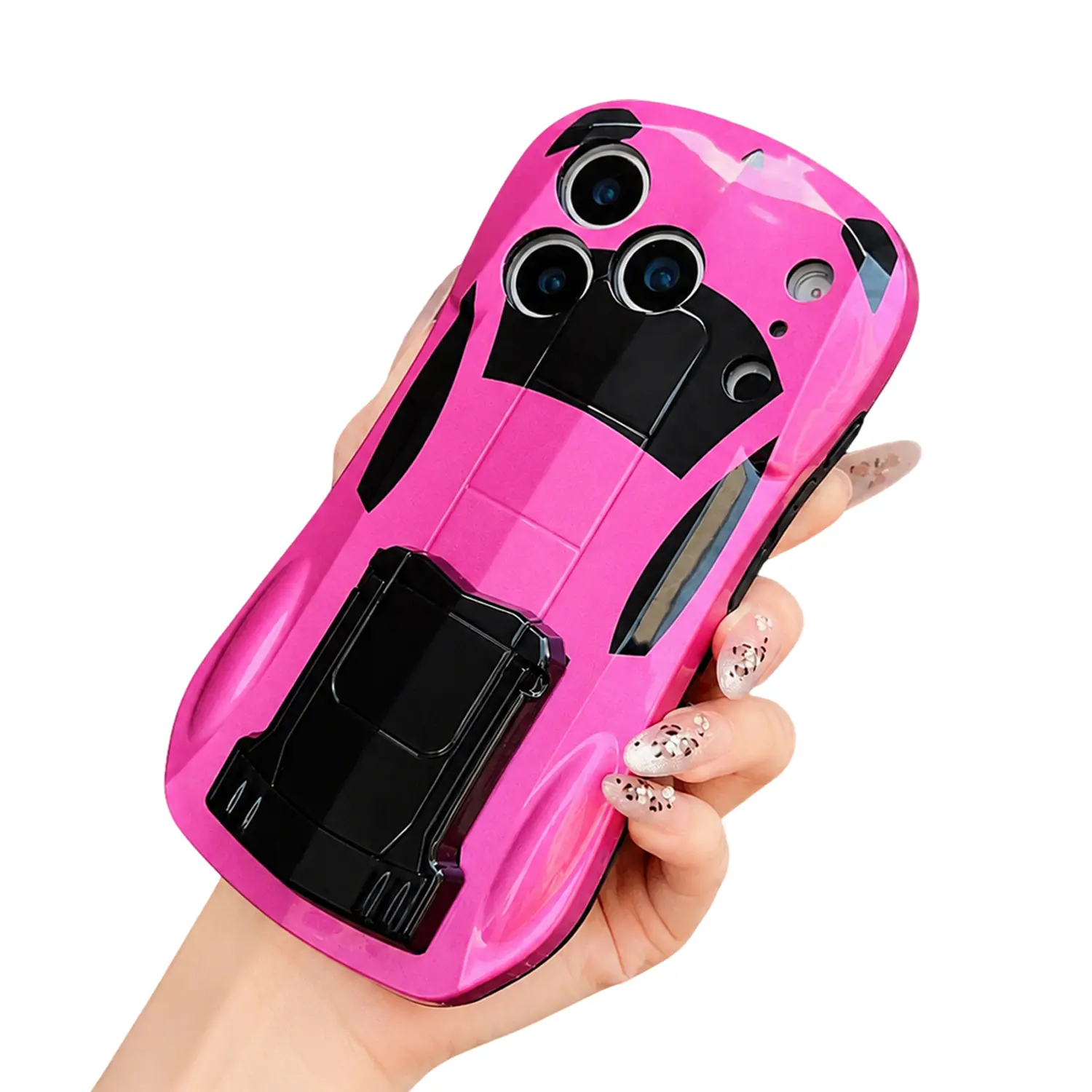 For iPhone 17 16 15 14 13 Pro Max 12 Sports Car Phone Case with Stand, 3D Cool Cartoon Car Shockproof Cover