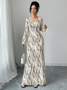 Elegant Women's Long Sleeve Maxi Dress, Polyester Fabric, Perfect for Commuting, Photoshoots, Gifts, Valentine's Day