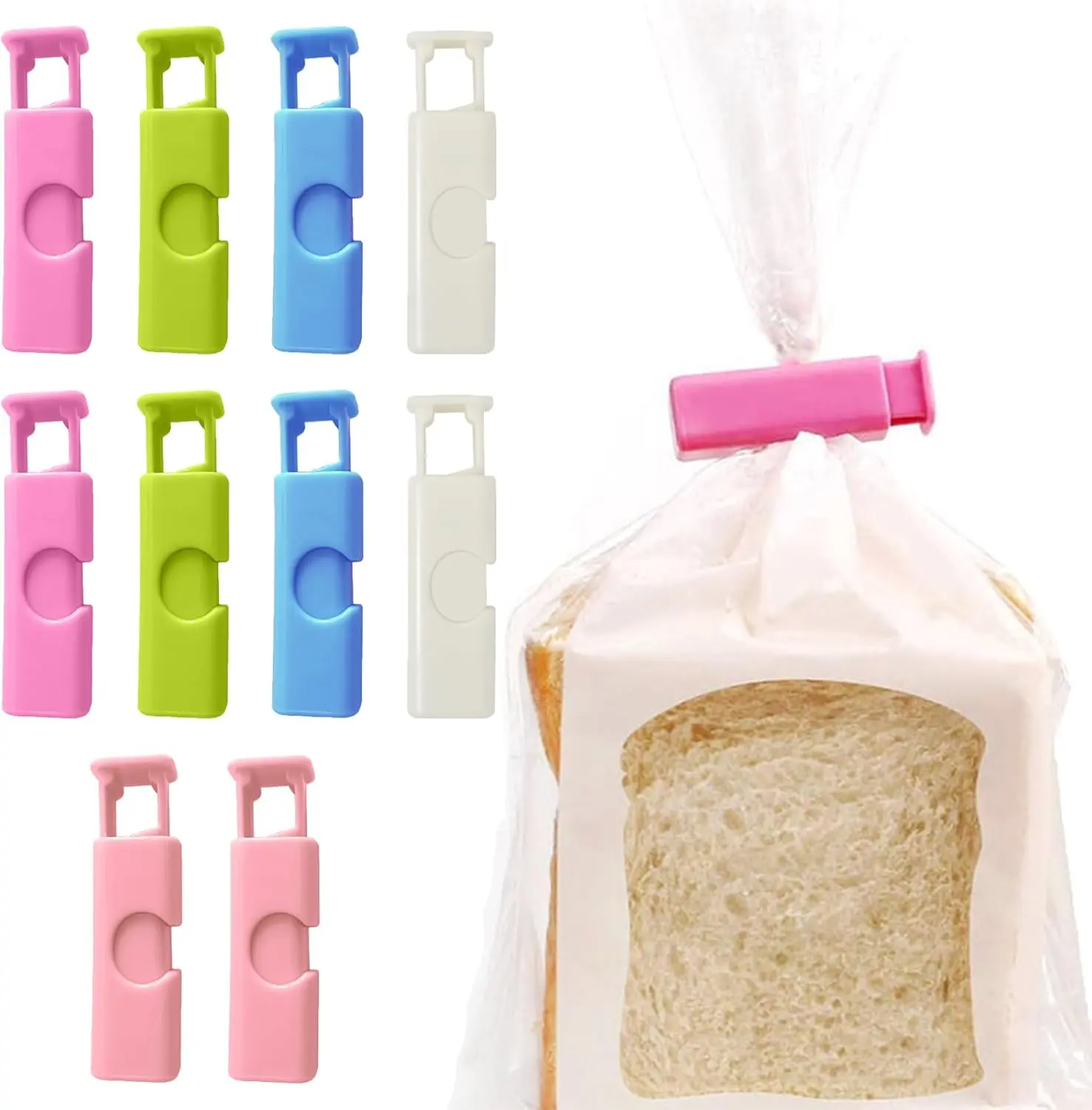 Bread Bag Clips, for Bread, Rice, Nuts, Beans, Dried Fruit, Snacks, Frozen Food Bag airtight Bag Clips, Easy to use Squeeze and Lock Bread Bag Clips, Also Bread Bag Clips Reusable (10 Pack)