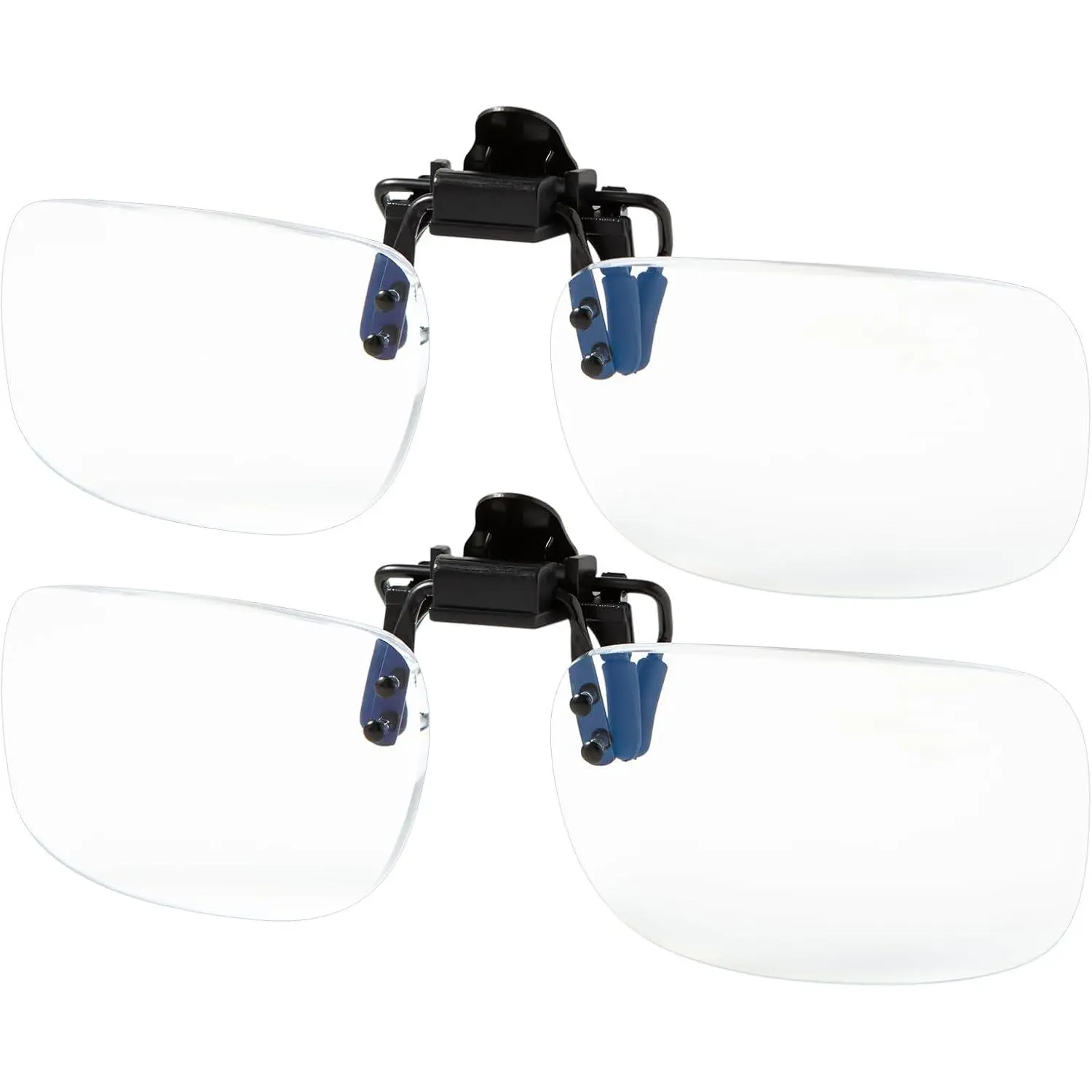 Unisex 2-Pack Blue Light Blocking Clip-On Flip-Up Reading Glasses with Stainless Steel Durable Transparent Magnifying Lenses, Single Item - USA