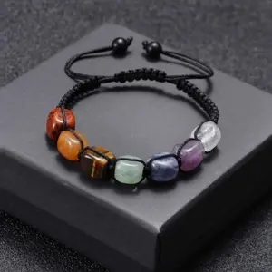 Seven Chakra Natural Stone Bracelet For Men And Women, Healing Jewelry, Adjustable Cord Amethyst