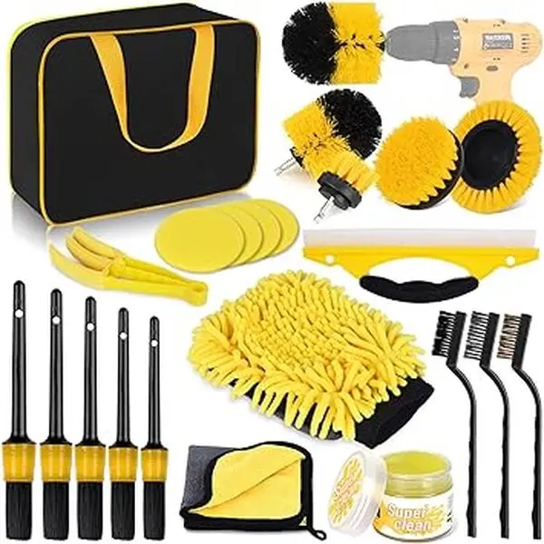 22 Pcs Car Cleaning Tools Kit Car Detailing Kit Car Detailing Brush Set with Carry Bag Auto Drill Brush Set Pro Car Wash Kit for Car Interior & Exterior Wheel Dashboard Leather Emblems