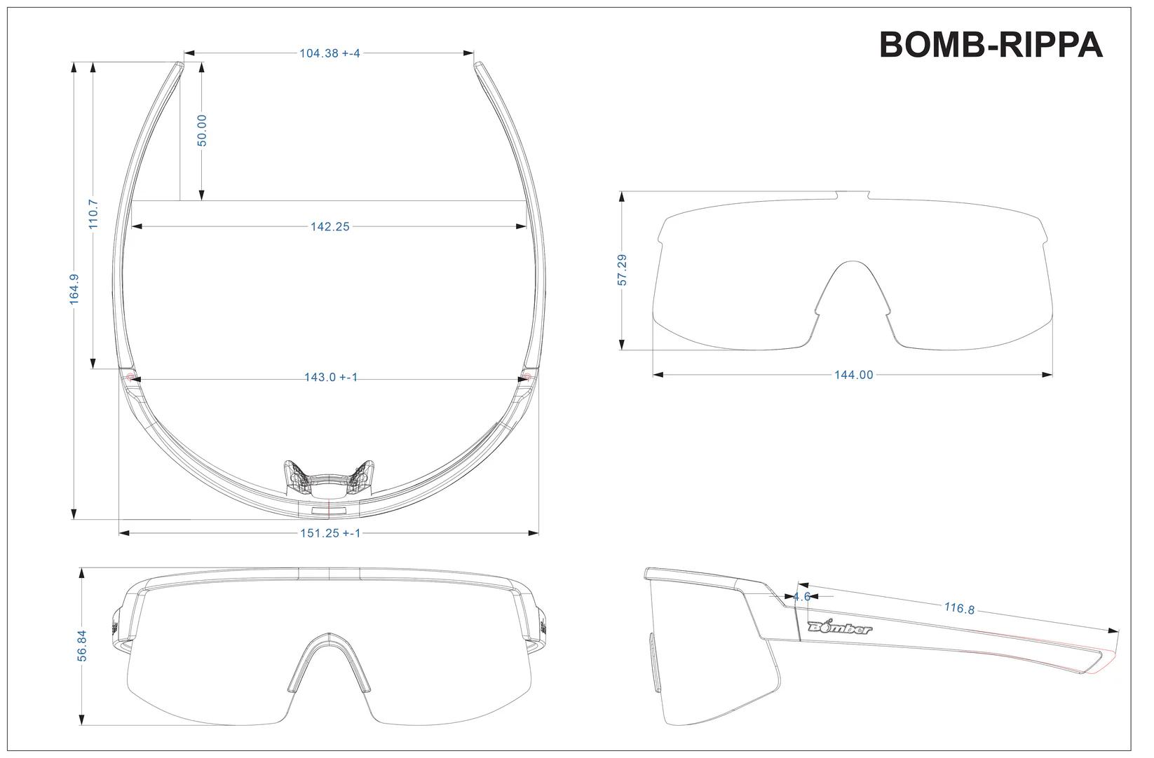 BOMB RIPPA ANSI Z87+ Safety Sunglasses with 7 Base Sports Wrap Cylinder Lens for Maximum Protection and Ergonomic Comfort