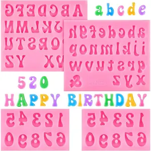 4 PCS Silicone Letter Molds, Non-Stick Fondant Chocolate Molds 0-9 Numbers, 26 Letters Candy Molds For Baking Dessert And Cake Decoration