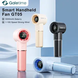 Galetime GT05 Portable Handheld Fan with Time Display - USB-C Rechargeable, 5000mAh Battery, 3 Speeds, Quiet Cooling for Travel Office Outdoor