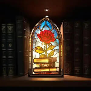 Beauty Beast–Inspired Enchanted Rose Suncatcher Candle Holder, Fairy Tale Magic Rose Window Panel, Princess Book Nook Hanging Decor Gift