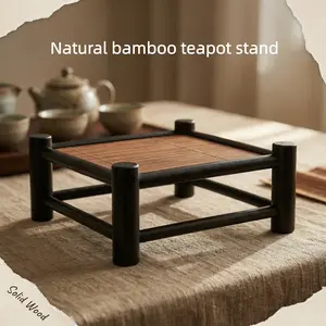 Multi-Use Bamboo Rack Teapot Holder & Decor Base Elegant Kitchen Display Accent Natural Bamboo Teapot Stand Solid Wood