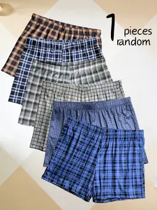 1 Pc Random Color Men's Plaid Pattern Lounge Shorts Casual Fit Shorts Ultra-Soft Breathable Fabric Casual Home Men Underwear Fashionable and Simple Men's Boxer