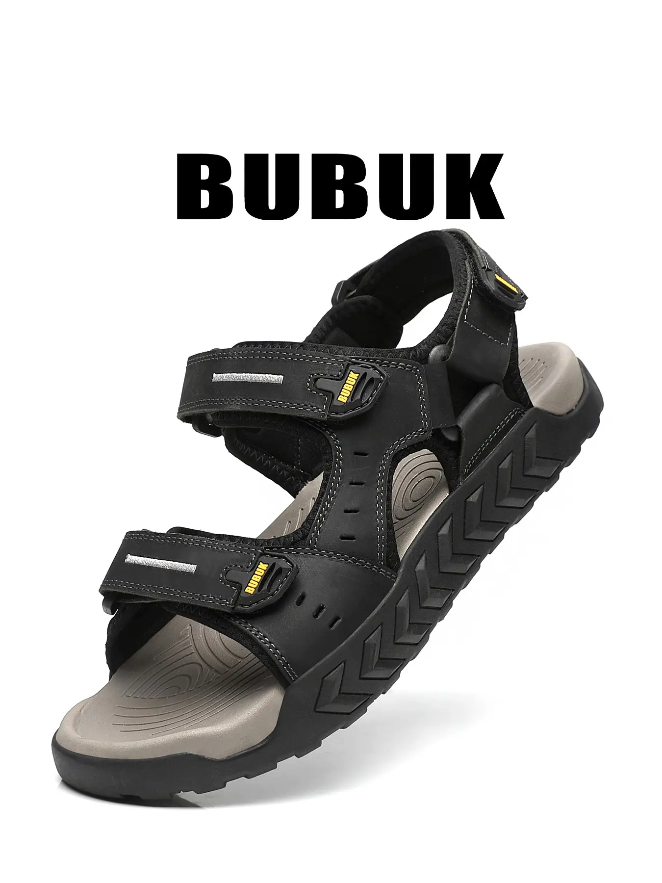 BUBUK Men's First Layer Cowhide Sandals, Outdoor Casual Flip Flops, Fashion Versatile Streetwear Essentials, Comfortable and Stylish Footwear, Leather Sandals, Plain Sandals