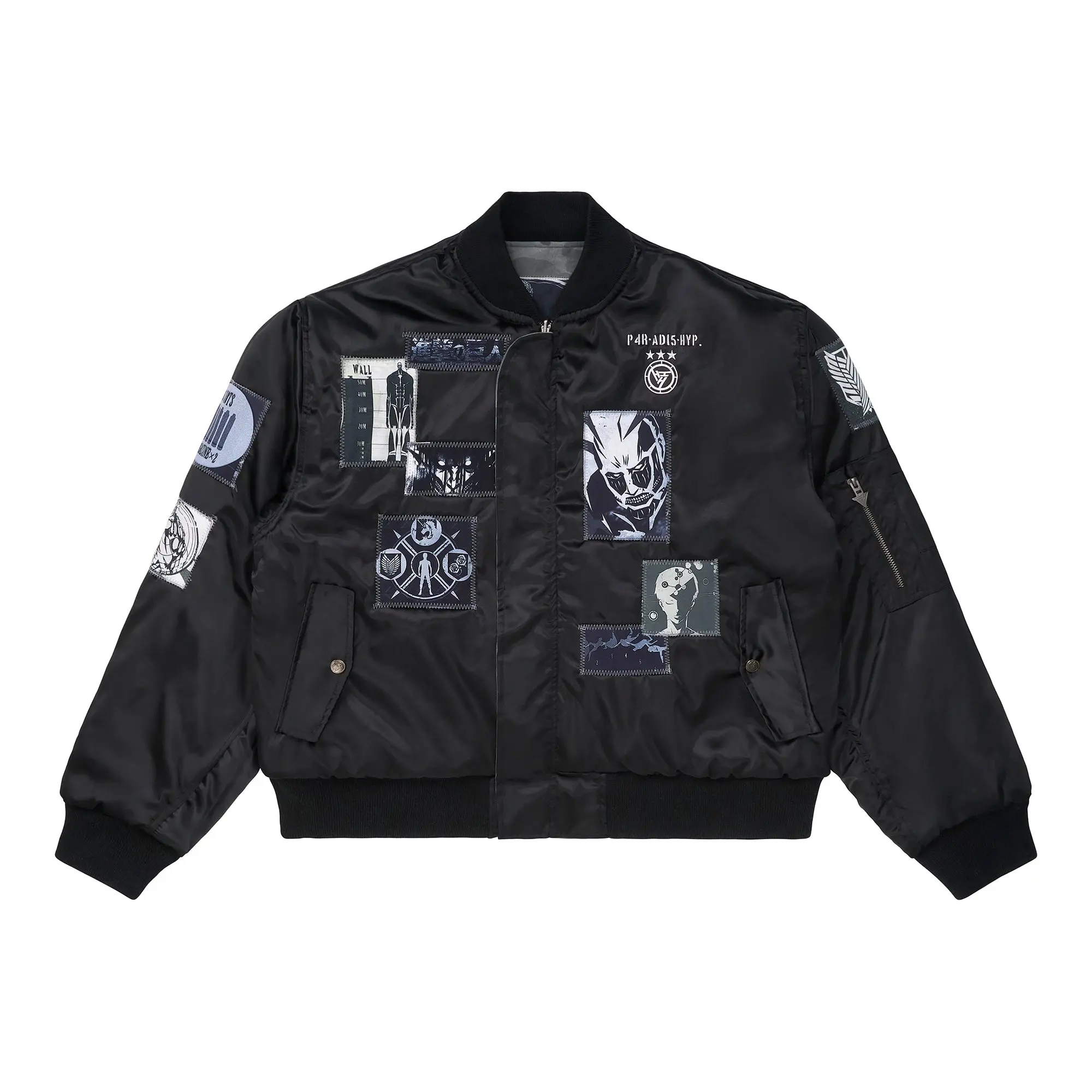 Men's Attack on Titan Bomber Jacket, Officially Licensed Reversible Cotton Camo & Black Satin Shell with Embroidery, Tops, Menswear, Officially Licensed Collaboration, Cotton Shell, Reversible Camo, Coats, Graphics, Outerwear