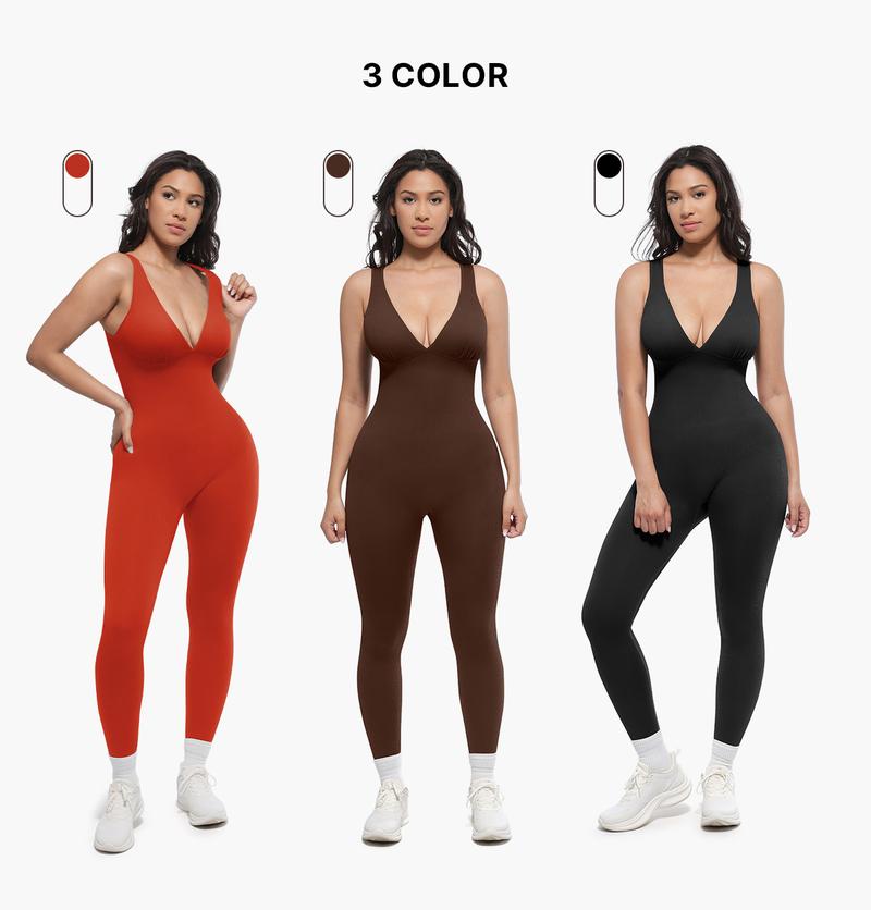 Deep V Shapewear with Chest Support Breathable High-Waisted Tummy Control Jumpsuit