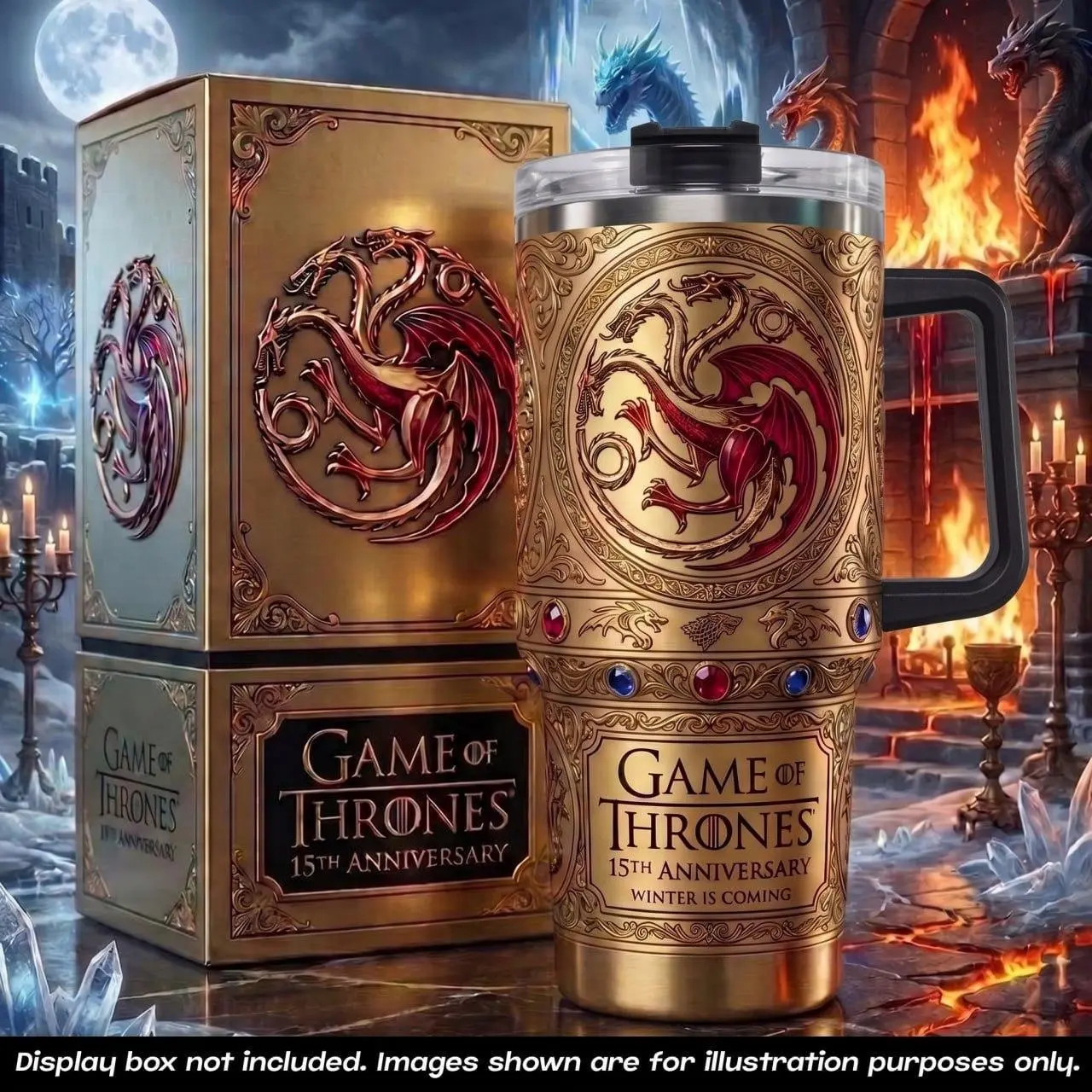 Game Of Thrones 15th Anniversary Dragon Stainless Steel Tumbler 40oz, 20oz with Handle Limited Edition Tumbler, Movie Tumbler, Gift For Friends
