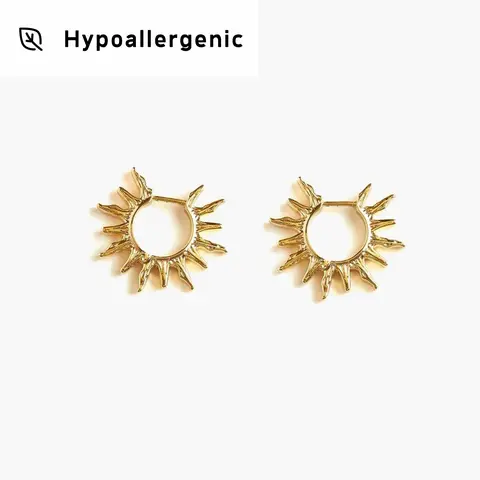 en route 18K Gold Plated Gold Sun Hoop Earrings, Textured Everyday Pieces with Sun-inspired Design, Versatile Chic Accessory Perfect for Both Minimal & Statement Outfits