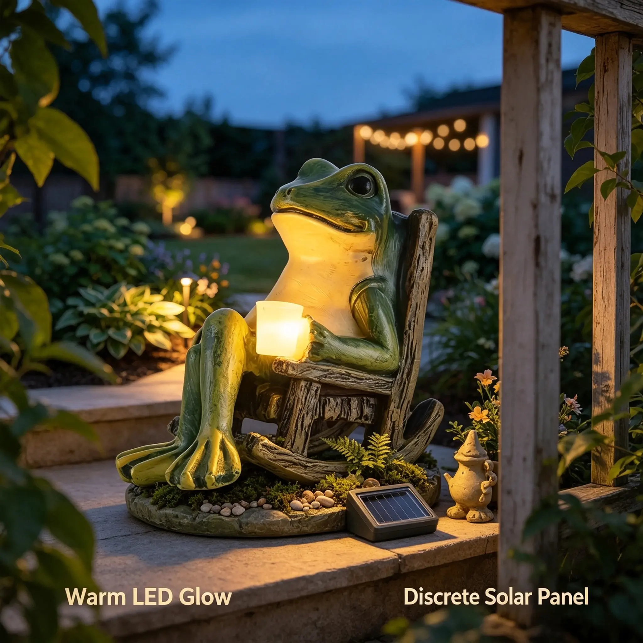 Solar Garden Frog Statue, Cute Miniature Frog Decor for Fairy Gardens, Patio, Yard, Lawn & Porch, Outdoor Garden Ornament, Unique Home Decoration & Housewarming Gift