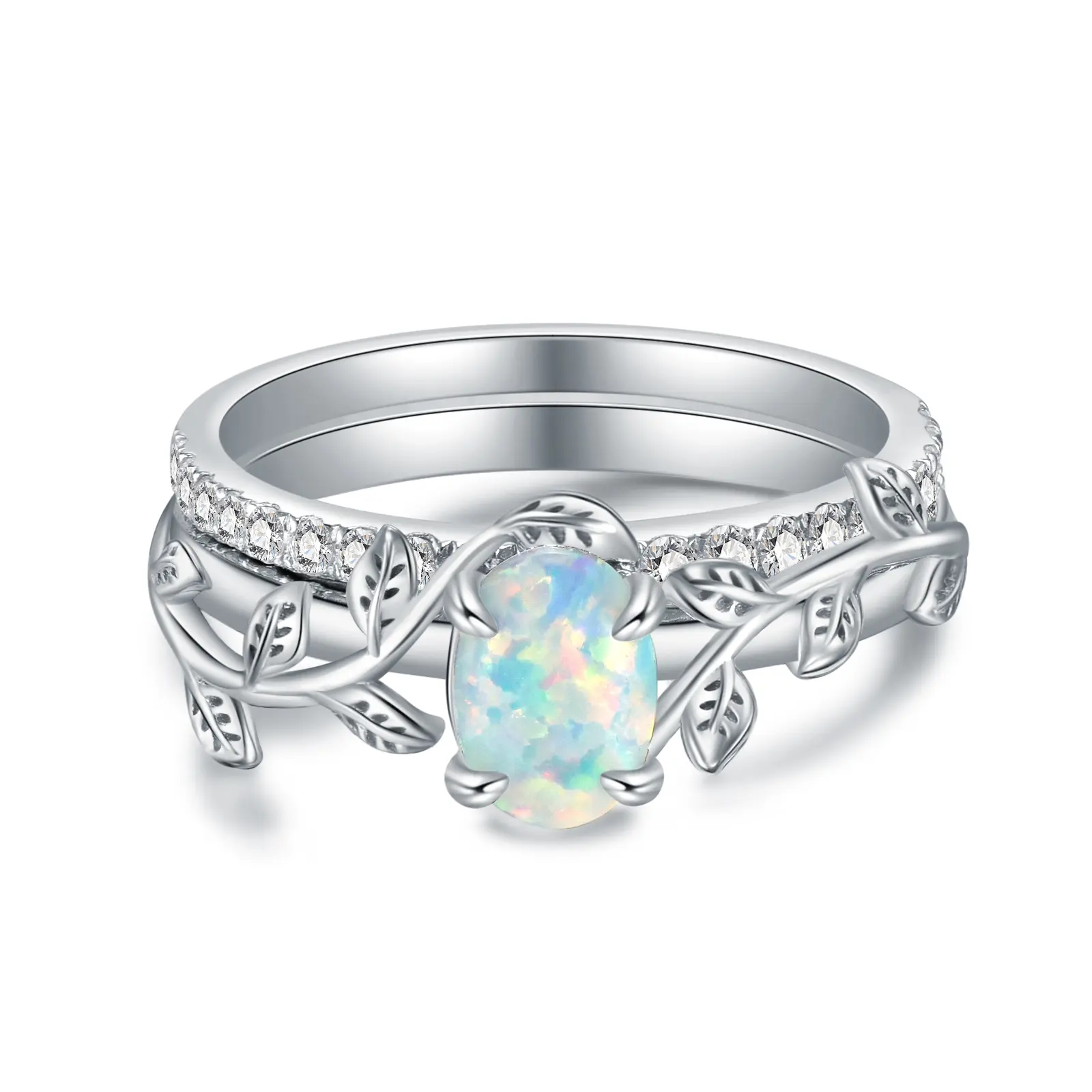 Opal Engagement Ring - 1ct Oval Opal Ring Set with Synthetic Moissanite, Perfect for Wedding and Valentine's Day Promise Ring opal  ring