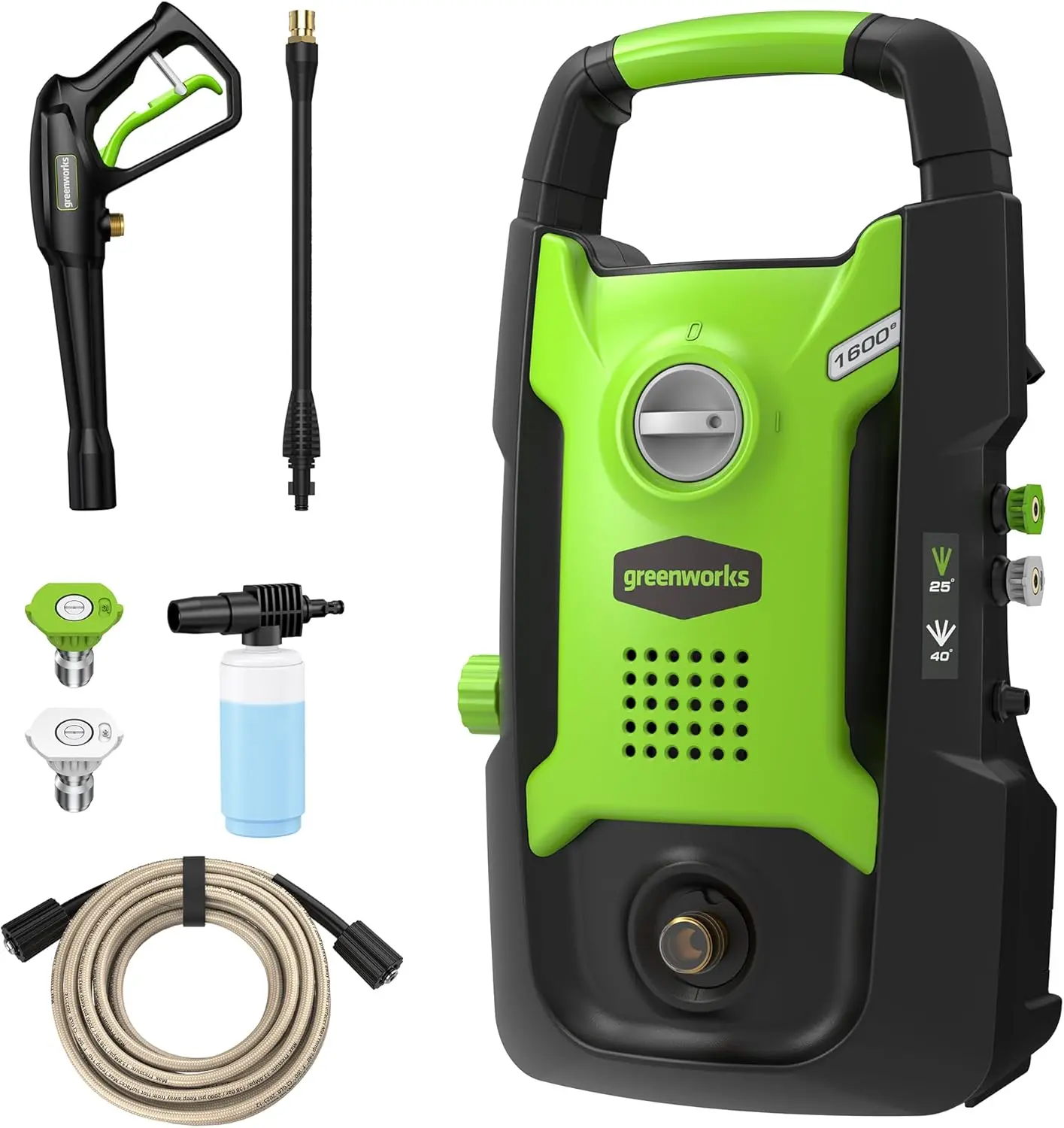 Compact Electric Pressure Washer, 1.2 GPM (CSA Certified, Lightweight, 20 FT Tangle-Free Hose, 35 FT Power Cord) Great For Cars, Fences, Patios, Driveways, Decks and Patios