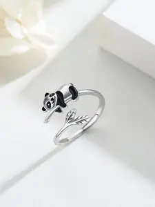 1 Piece Creative & Cute Panda & Koala Hug Ring — Adjustable Open-Band Finger Ring | Stylish & Versatile Animal Jewelry | A Perfect Gift for Friends and Animal Lovers Animal Theme Ring Adjustable Rings