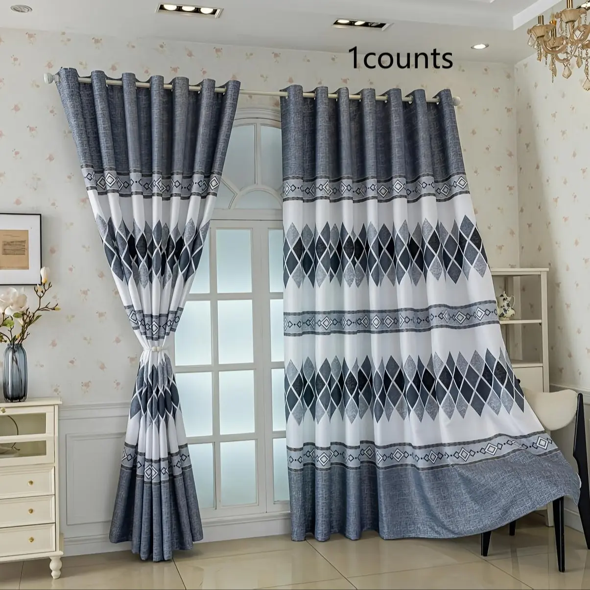 New Embossed Blackout Thermal Insulated Room Decor Home Decoration Curtain, Ready-To-Install Bedroom Living Room Window Covering, Easy Hole Punch Installation, Ready Made Curtains, Window Curtains