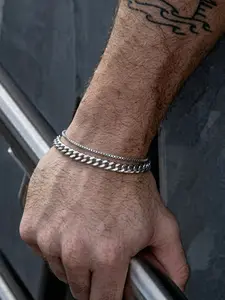 Minimalist and niche Cuban chain snake bone double-layer bracelet, trendy hip-hop men's bracelet, snake bone double-layer bracelet, high-end niche design, minimalist jewelry, men's accessory, perfect gift, Trendy stack bangle, Minimalist chain bangles