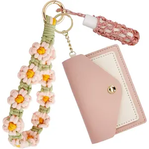 Boho Wristlet Keychain Wallet Lipstick Holder Handmade Wristband Bracelet