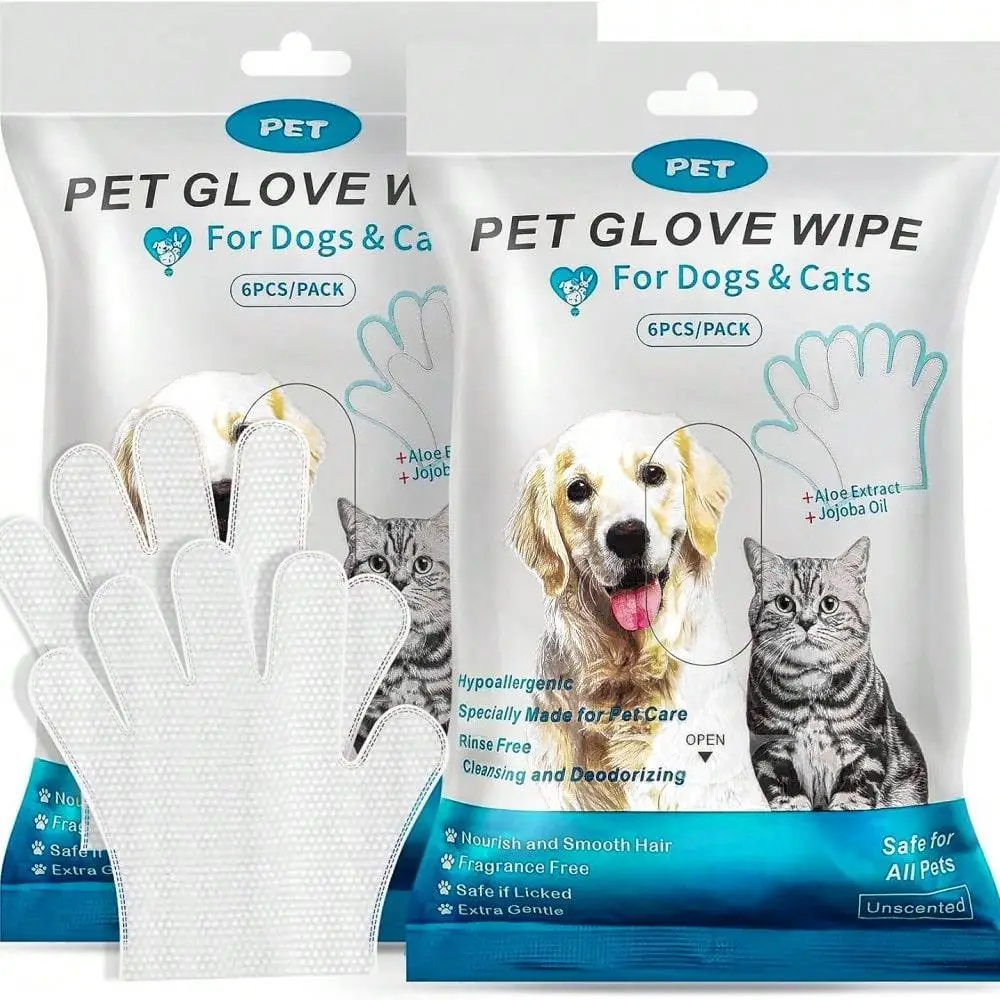 Pet Glove Wipes for Dogs & Cats, Pet Grooming Wipes, Cleaning Deodorizing Wipes, Suitable for Outdoor Activities and Inconvenient Bathing