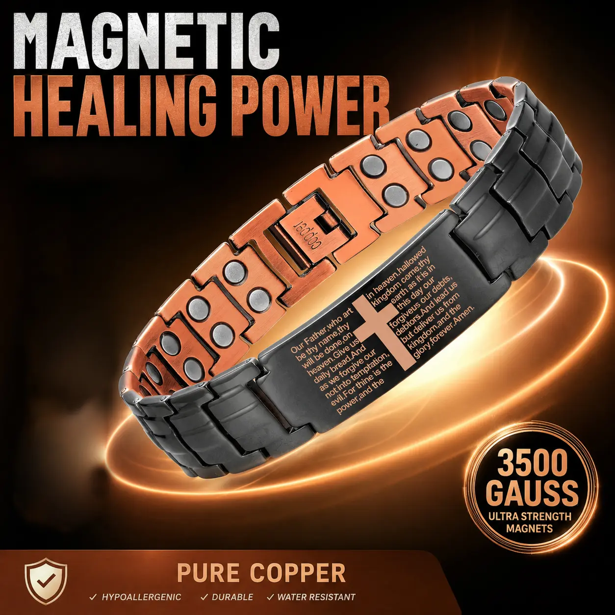 Copper Magnetic Bracelet for Men, Pure Copper Cross Bracelet with Ultra Strength Magnets, Adjustable, Father's Day Gift